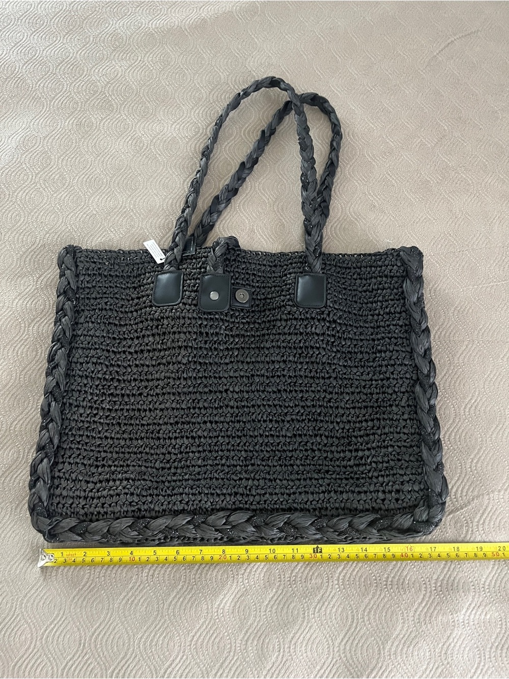 White House Black Market Raffia braided embellished Tote Bag in Black - Picture 10 of 14